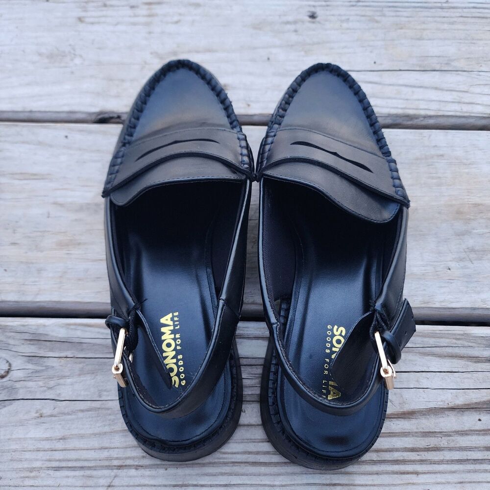 SONOMA Sling Back Buckle Penny Loafers Black Sz 6 1/2 Medium Comfort Khols Brand